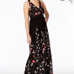 INC Black Floral Embroidered Maxi Dress L